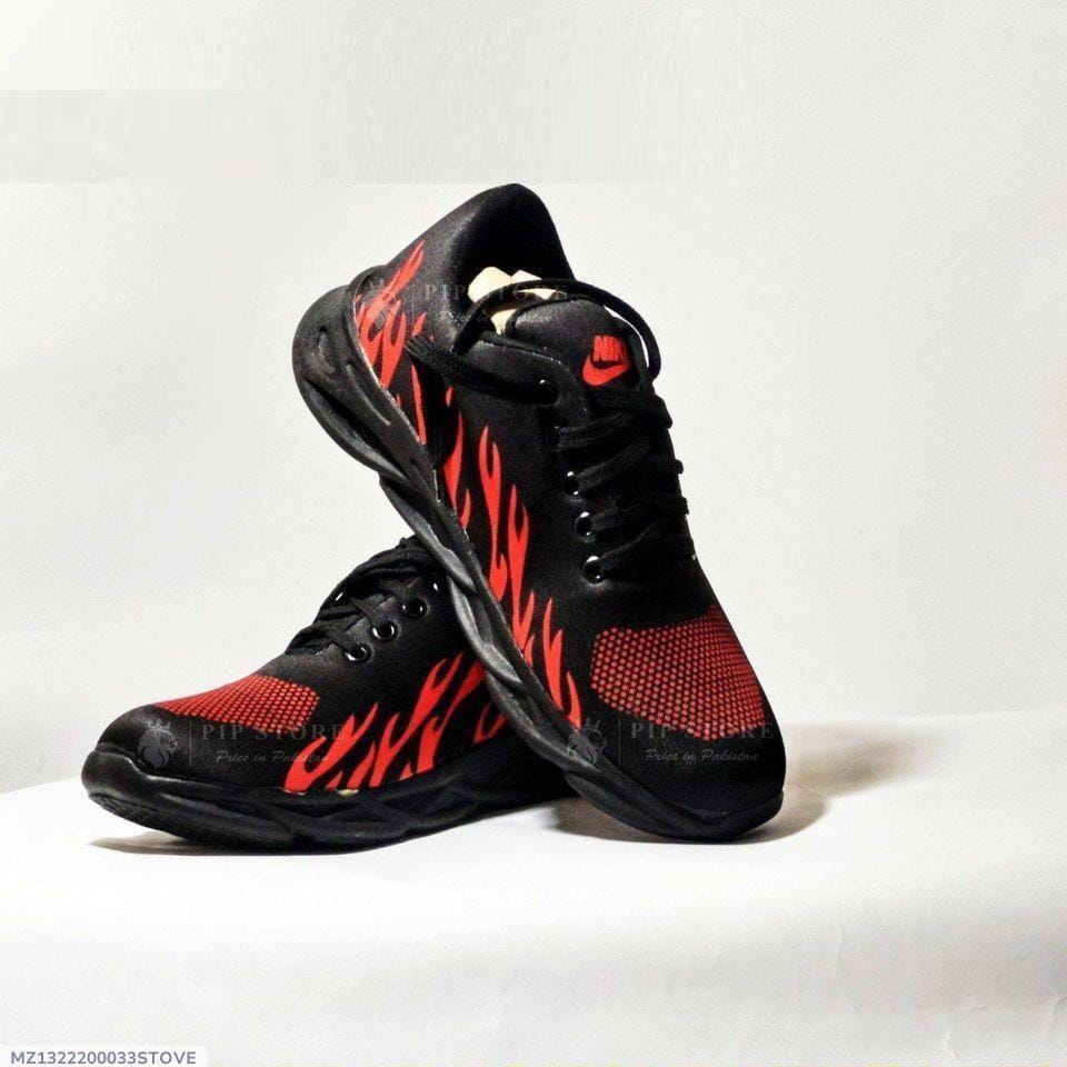 men's red flame running joggers black sneakers